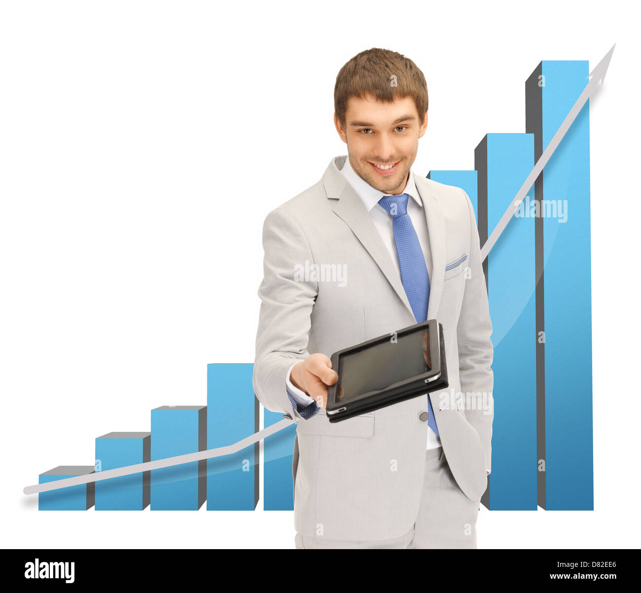 Uomo con grafica 3d e tablet pc Foto Stock