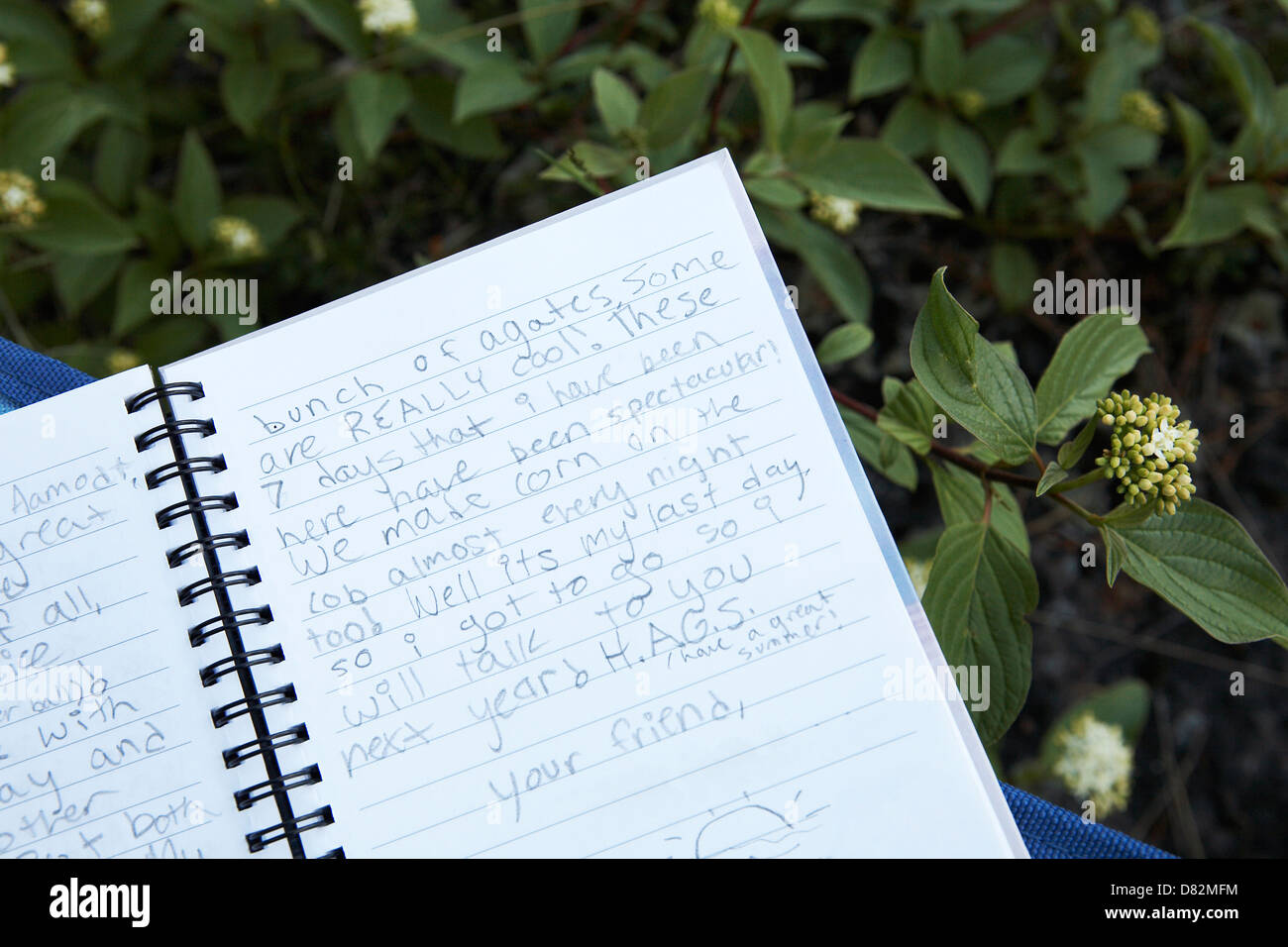 Diario diario di viaggio scritto da un bambino. Foto Stock