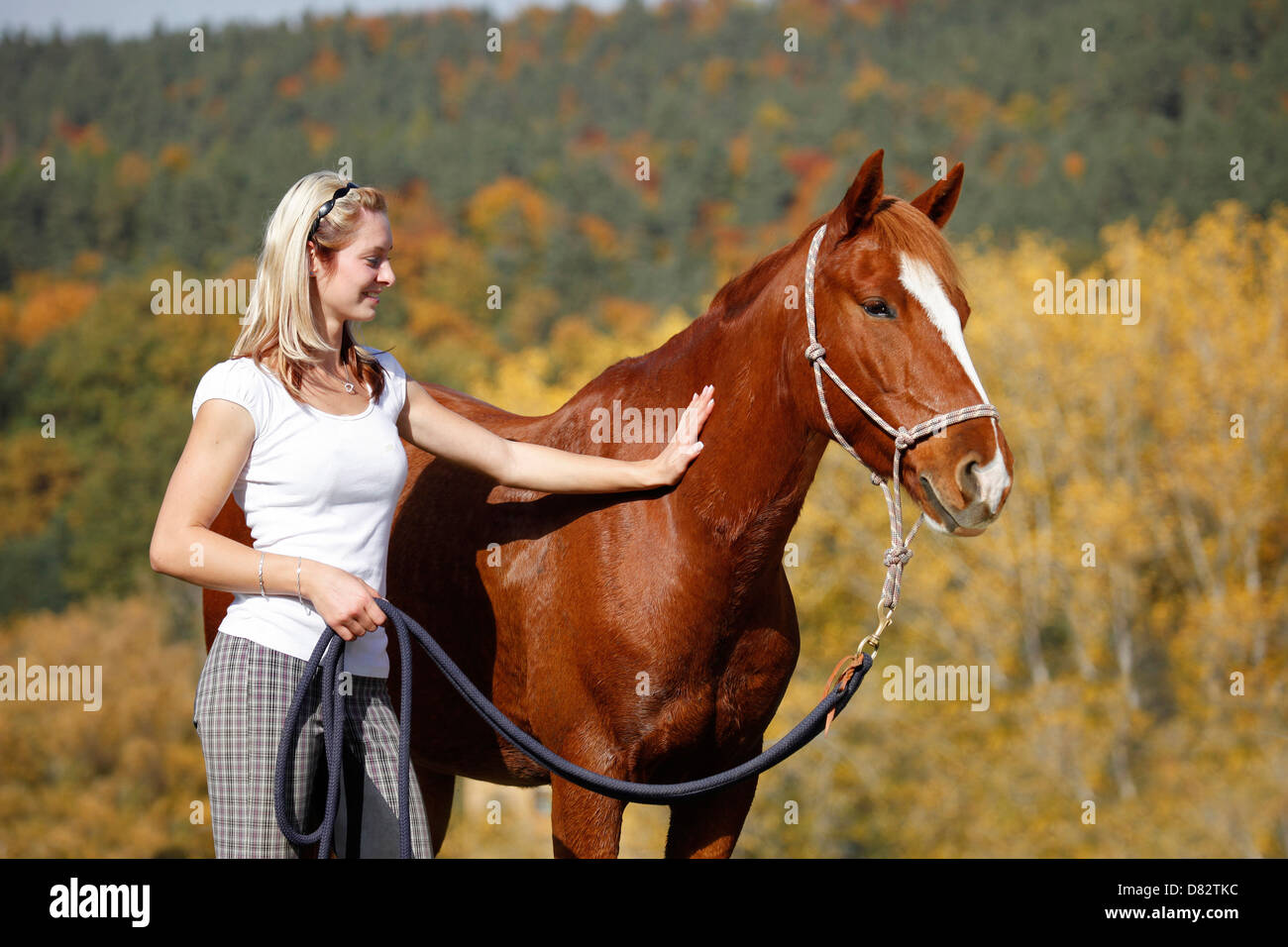 donna con pony Foto Stock
