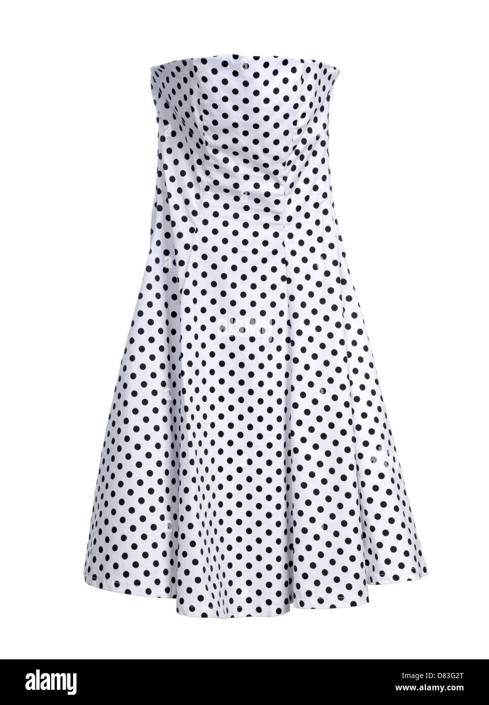 White polka dot dress isolati su sfondo bianco Foto Stock