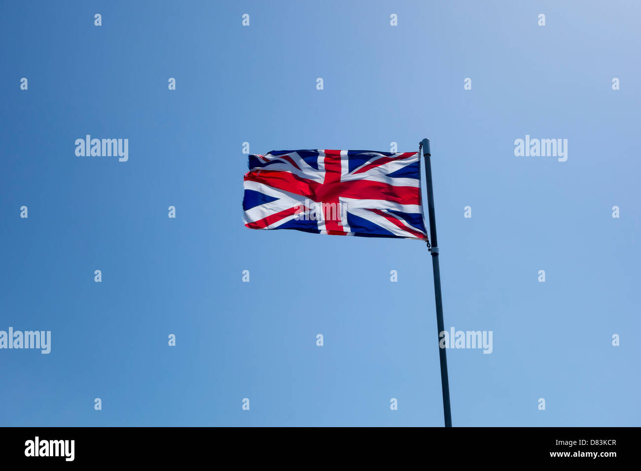 Union Jack, bandiera del Regno Unito (UK) al vento. Foto Stock
