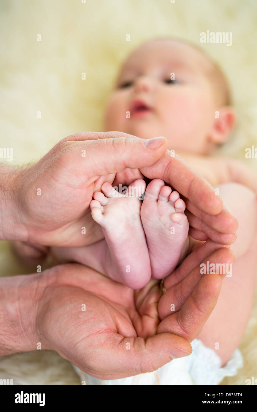 Padre mani piccole del bambino in piedi Foto Stock
