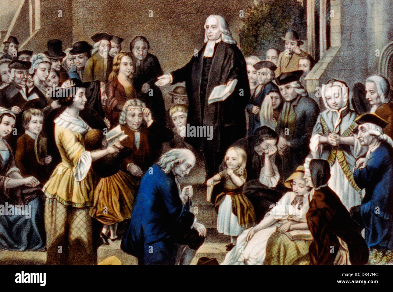 John Wesley predicazione sulla sua tomba dei padri: nella chiesa cortile a Epworth domenica 6 giugno 1742 Foto Stock