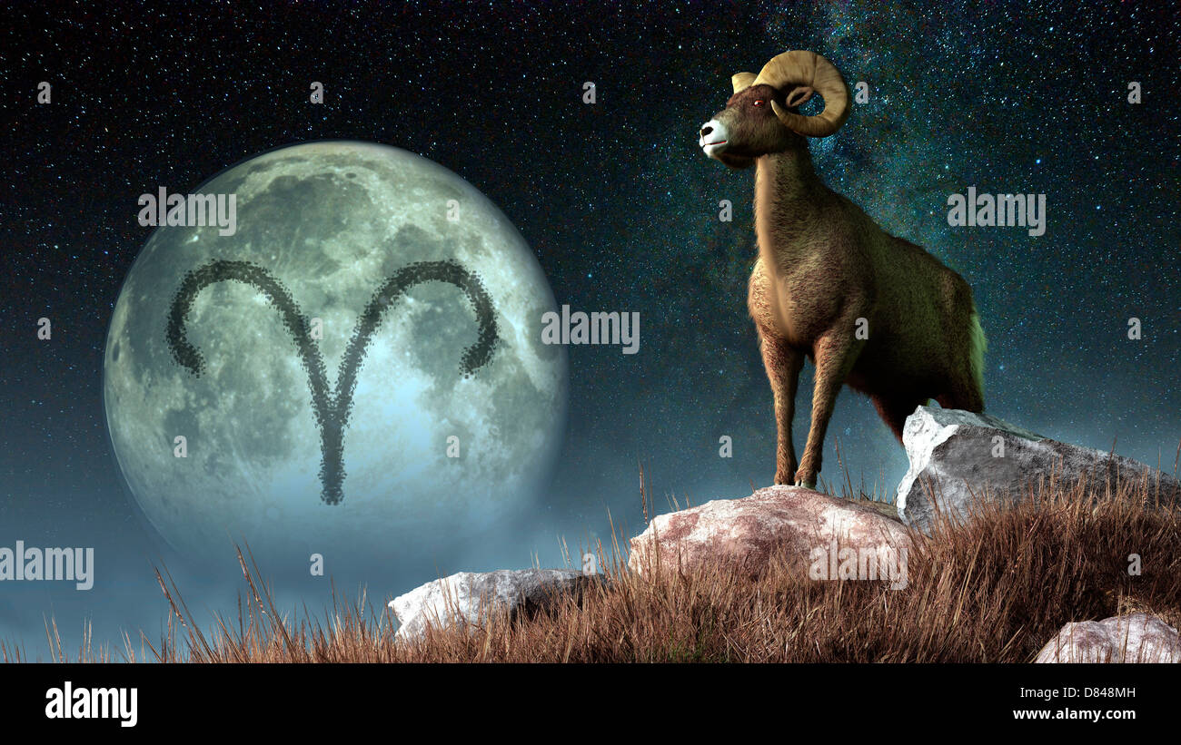 Aries è il primo segno zodiacale dello zodiaco. Il suo simbolo è la RAM. Foto Stock