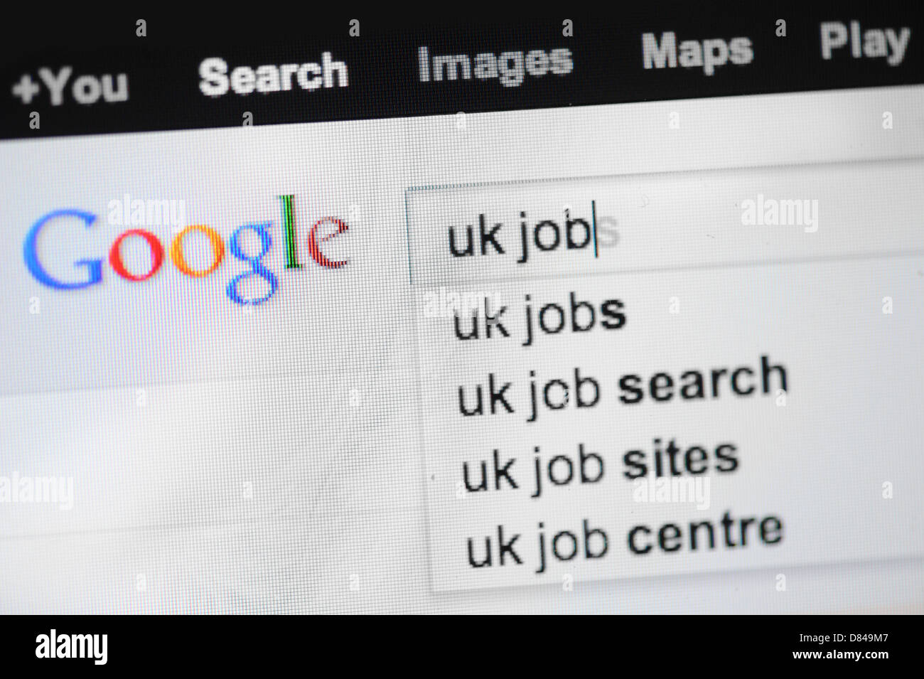 Di ricerca di Google per il Regno Unito per i posti di lavoro. Foto Stock