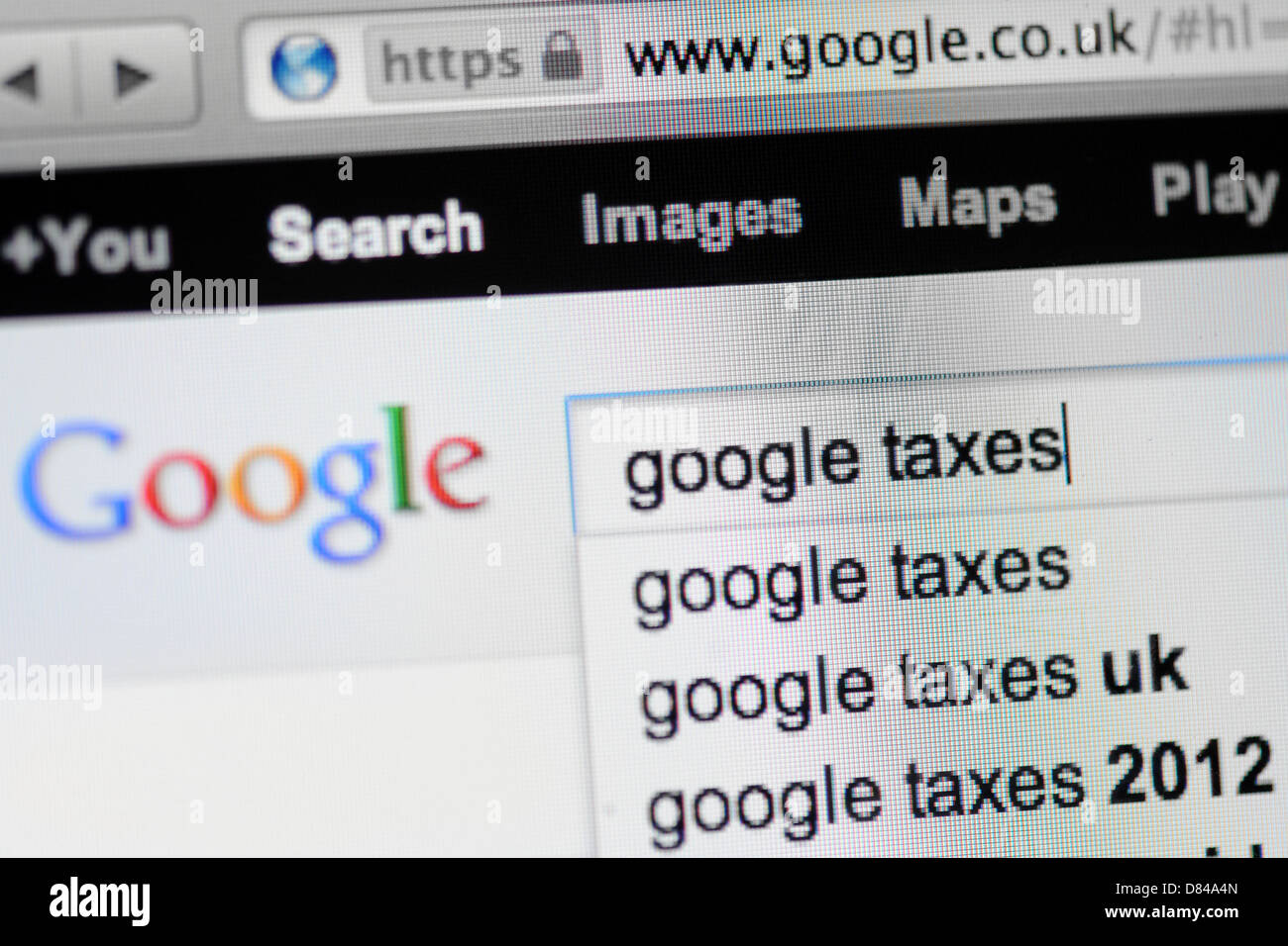 Di ricerca di Google per le tasse. Foto Stock