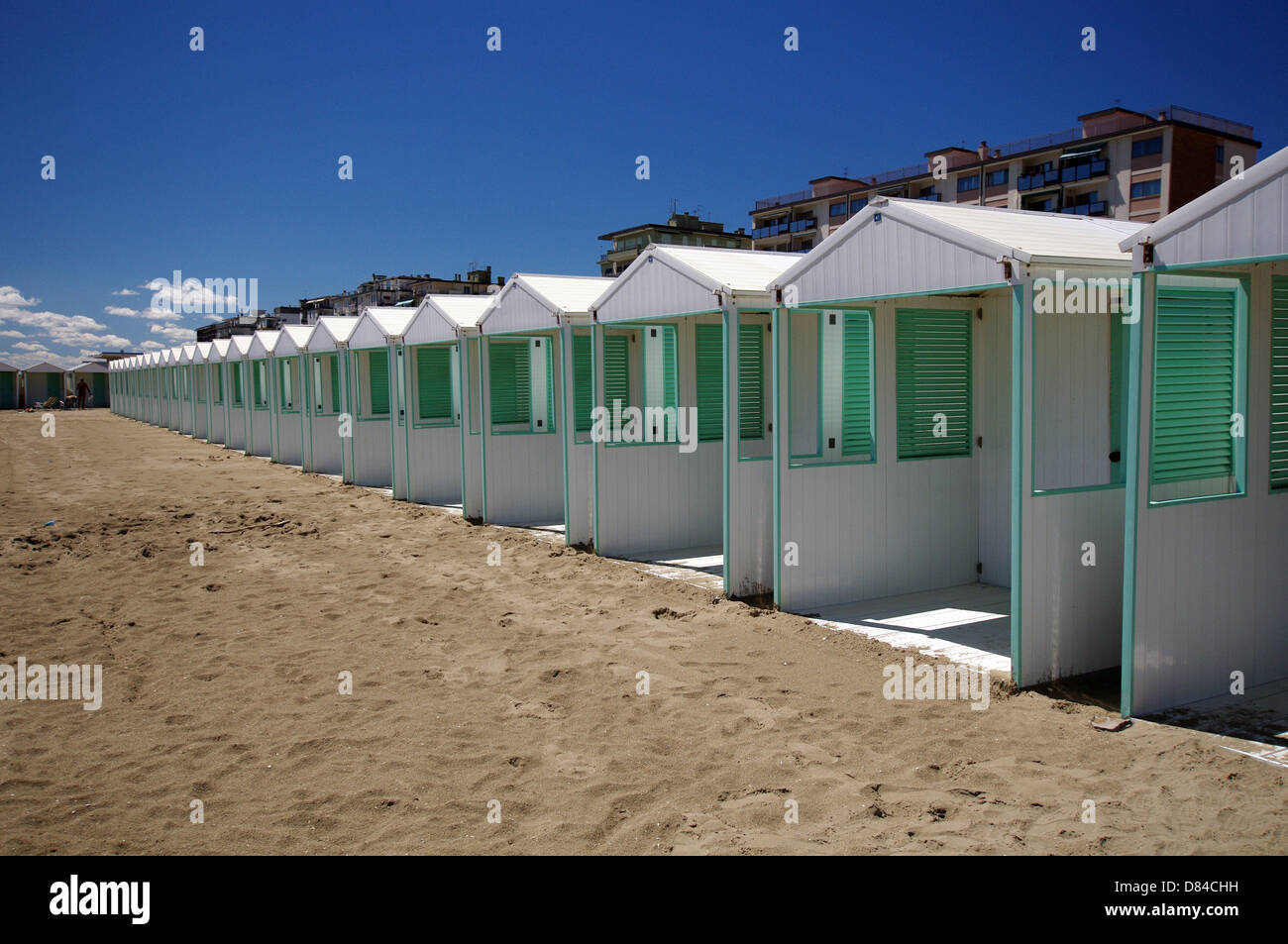 Capanne sulla spiaggia presso il Lido - Venezia, Italia Foto Stock