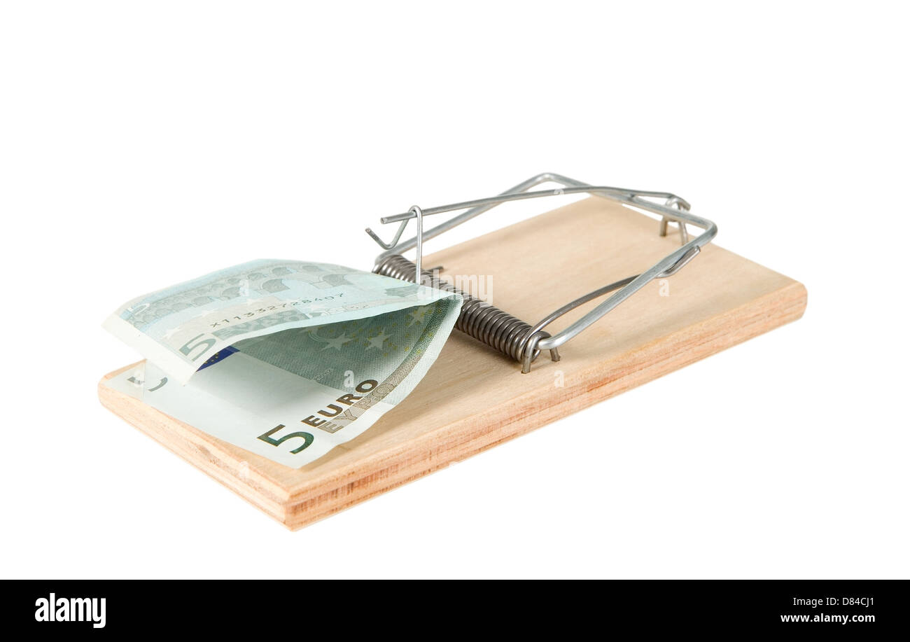 Un mouse trap con soldi su di esso Foto Stock