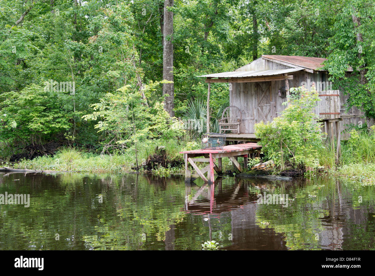 In Louisiana, New Orleans, Lafitte. Jean Lafitte National Historical Park - Barataria preservare. Tradizionale cabina bayou. Foto Stock