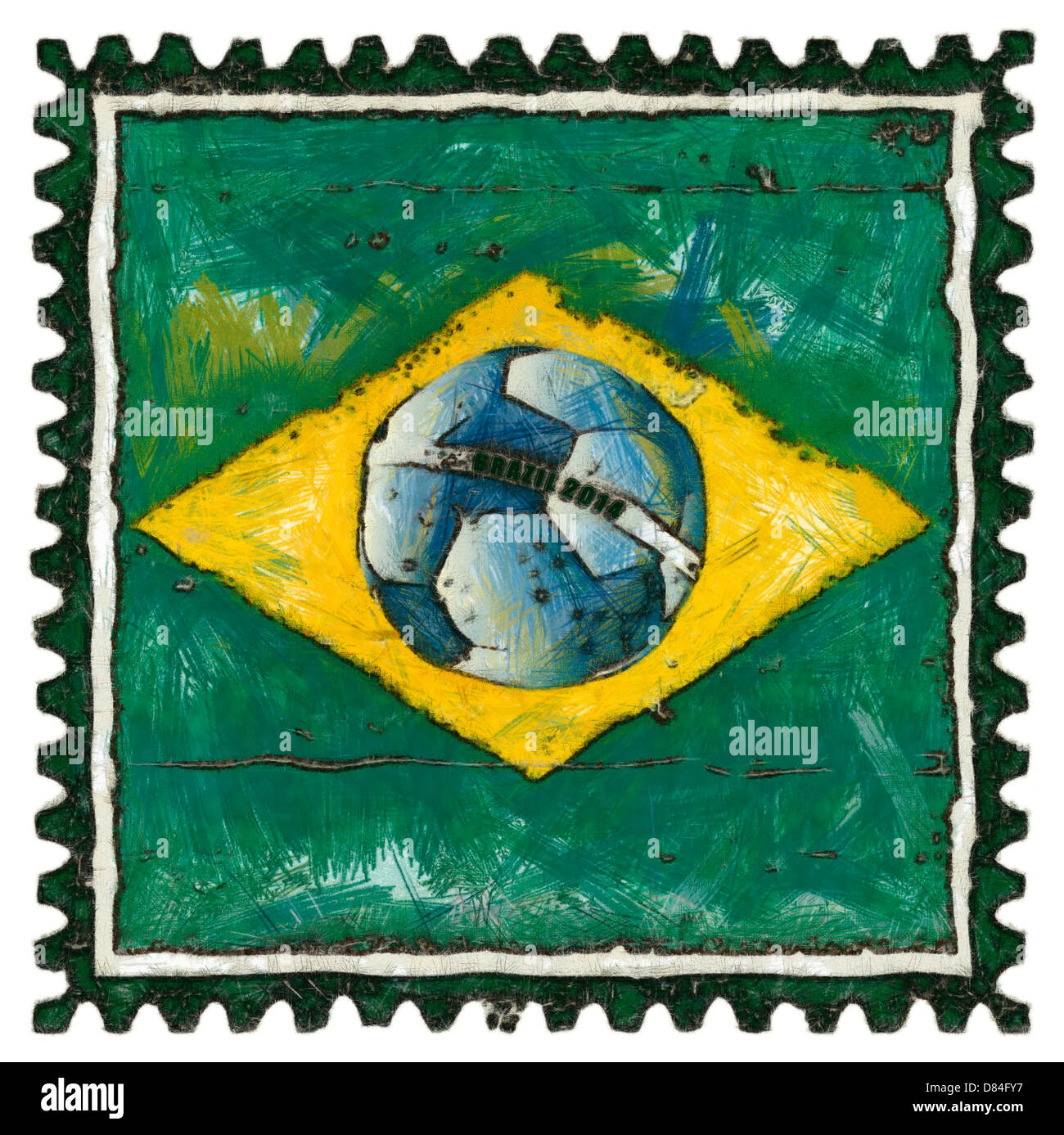 Bandiera Brasile con sfera come un timbro in stile grunge Foto Stock