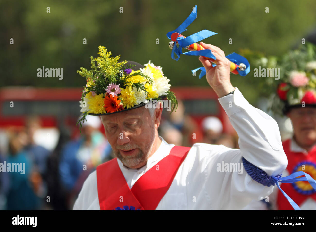 Ripon City Morris ballerini a Westminster Morris uomini Giorno della Danza 2013 in Trafalgar Square a Londra. Foto Stock