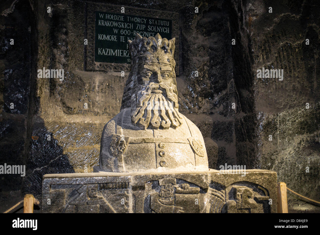 Statua di re Kazmierz, le Miniere di Sale di Wieliczka, Wieliczka, Polonia, Europa Foto Stock