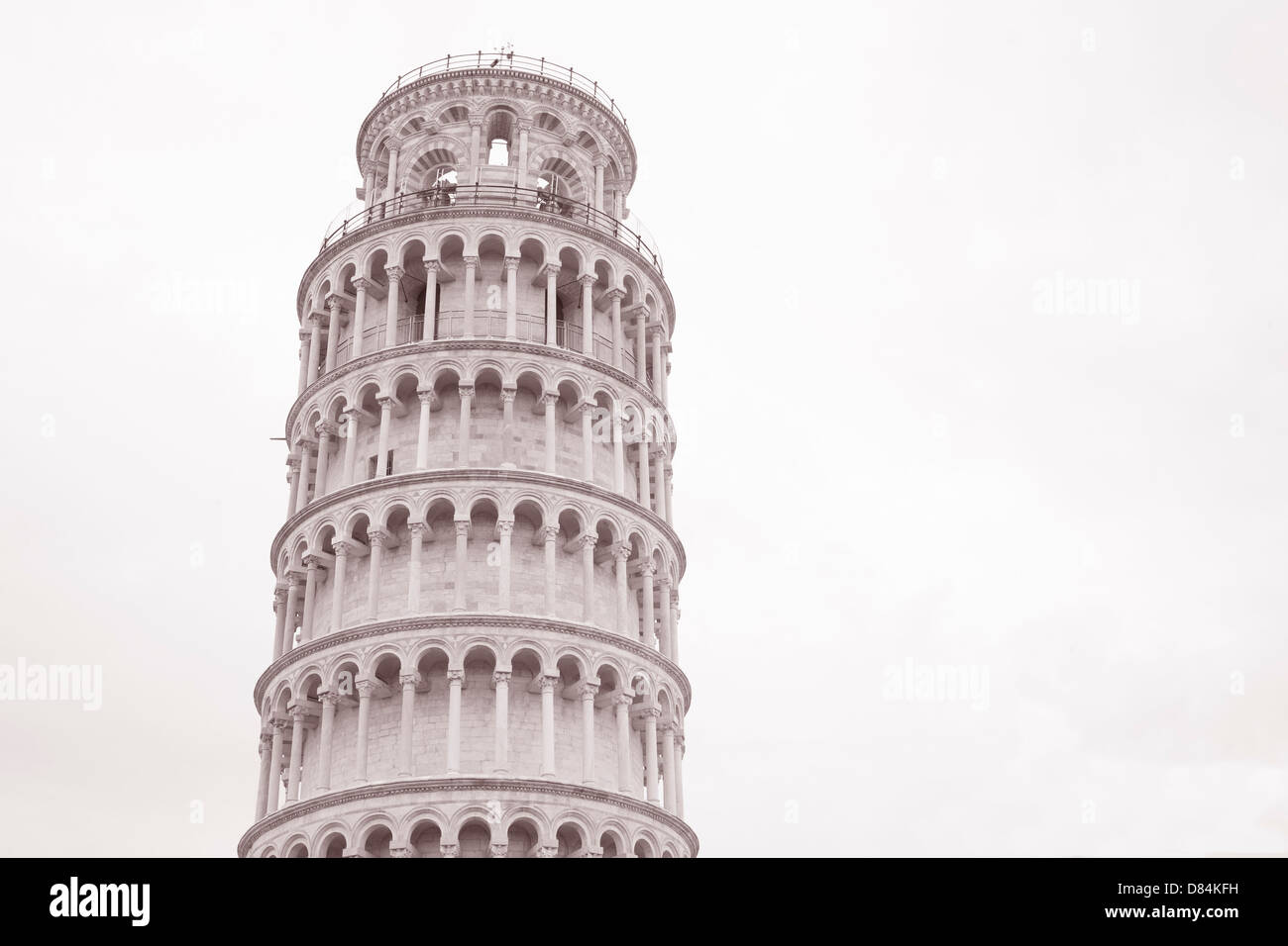 Torre pendente di Pisa, Italia in bianco e nero tonalità seppia Foto Stock
