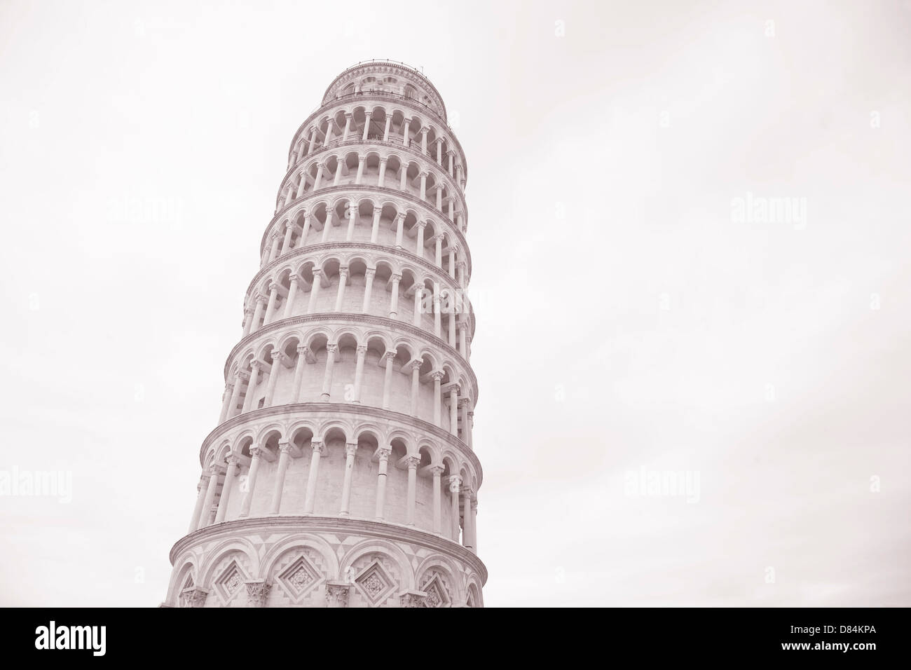 Torre pendente di Pisa, Italia in bianco e nero tonalità seppia Foto Stock