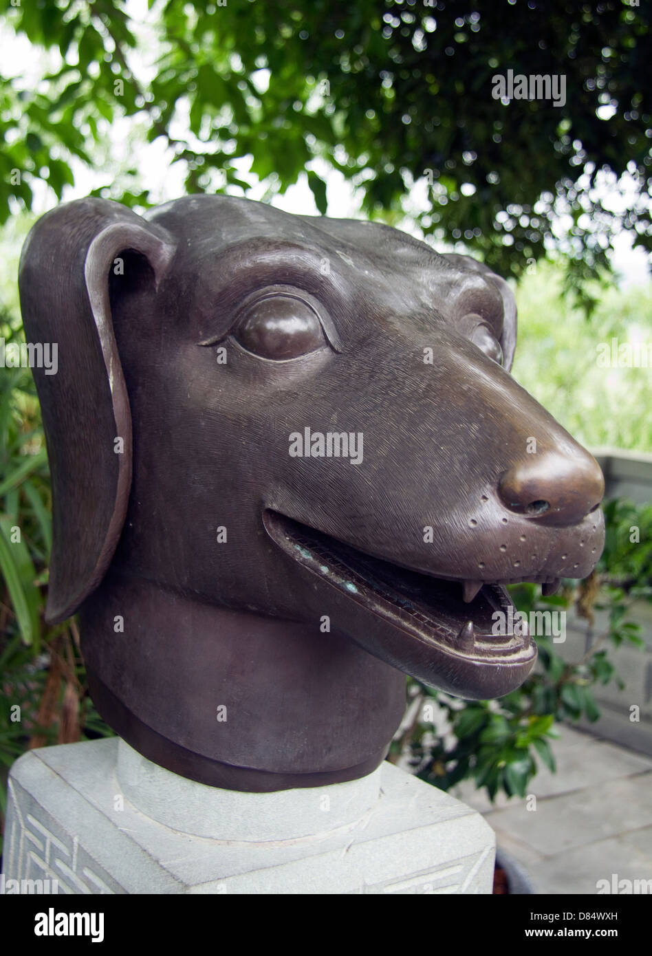 Statua di segno Cinese di cane, Zhong County Cina Foto Stock