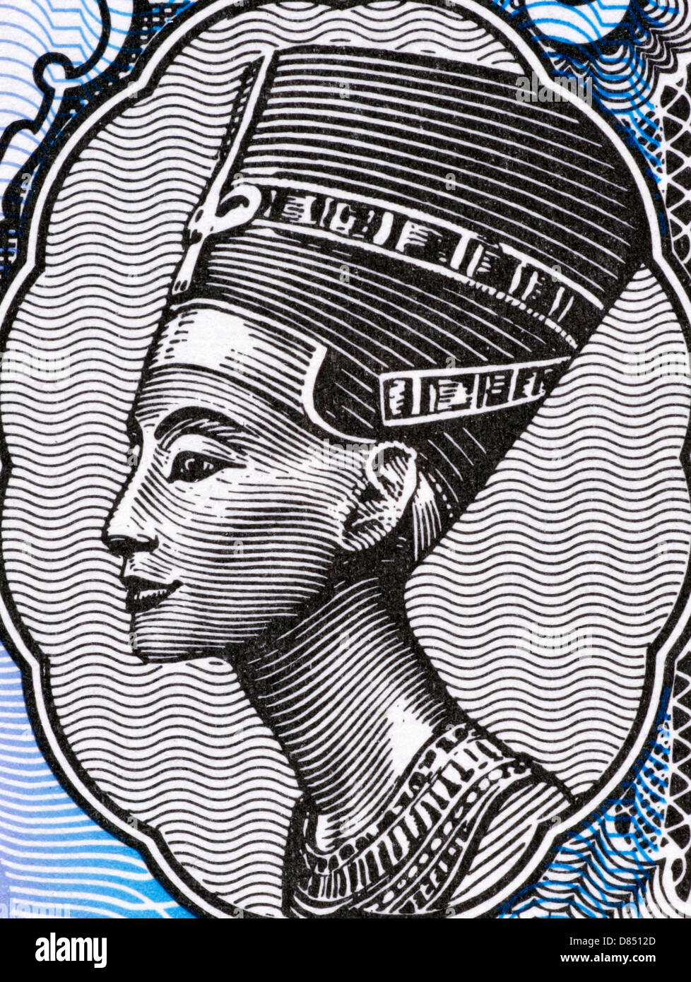 Regina Nefertiti (1370-1330 a.C.) su 5 Piastres 1998 banconota dall Egitto. Grande Sposa Reale del Faraone Akhenaton. Foto Stock