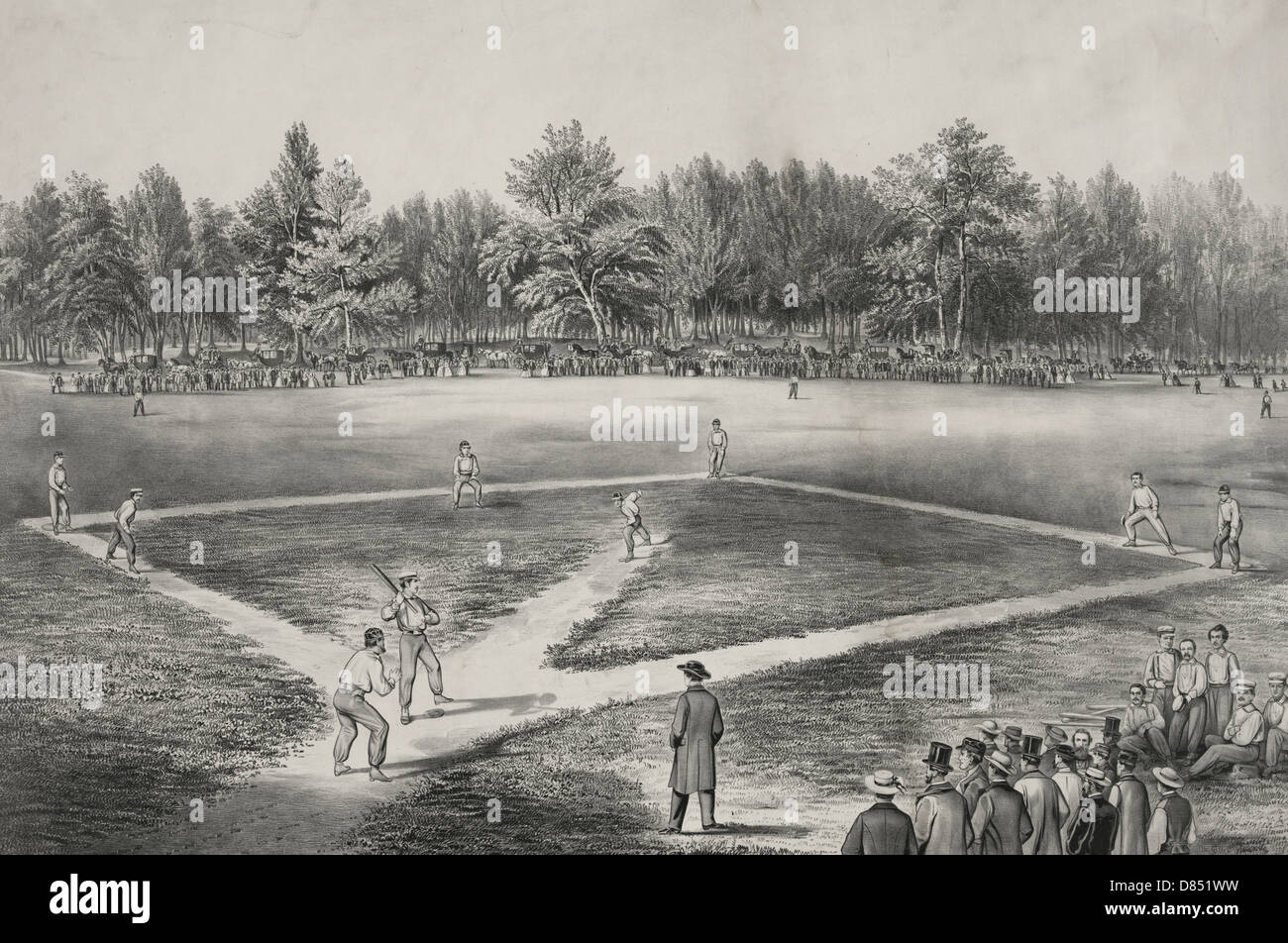 La nazionale americana gioco della sfera di base. Grand match per il campionato al Elysian Fields Hoboken, N.J., 1866 Foto Stock