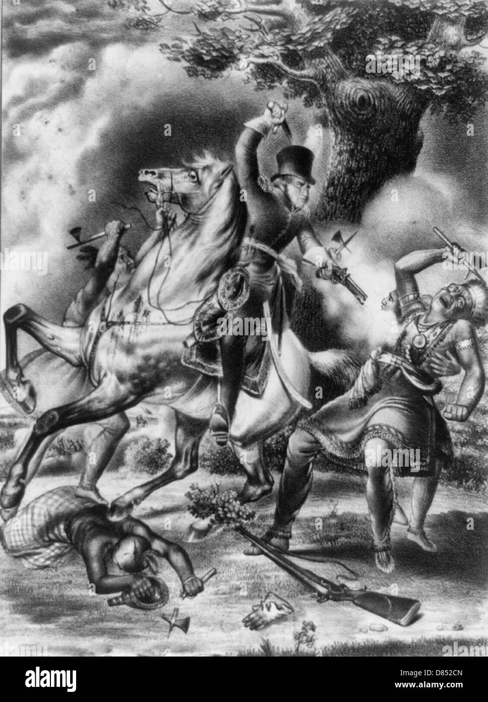 La morte di Tecumseh. La battaglia del Tamigi, Ottobre 5th, 1813 Il colonnello R. M. Johnson Tecumseh di ripresa durante la battaglia del Tamigi. Foto Stock