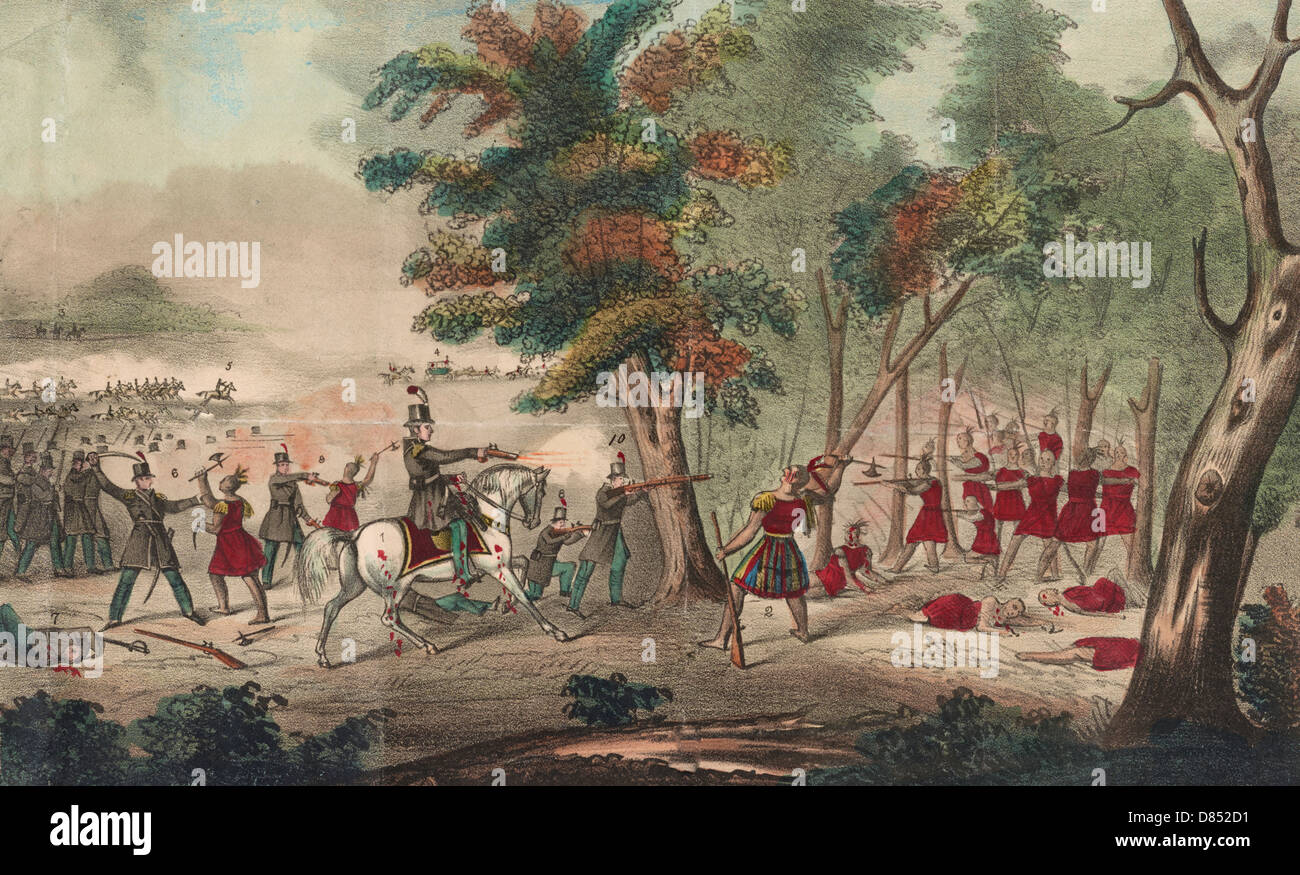 Titolo: Battaglia del Tamigi e la morte di Tecumseh, dalla Kentucky montato volontari guidati dal colonnello Richard M. Johnson, 5 ott. 1813 Foto Stock