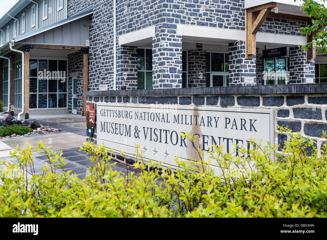 Gettysburg National Military Park segno presso il centro visitatori, Adams County, Pennsylvania, STATI UNITI D'AMERICA Foto Stock