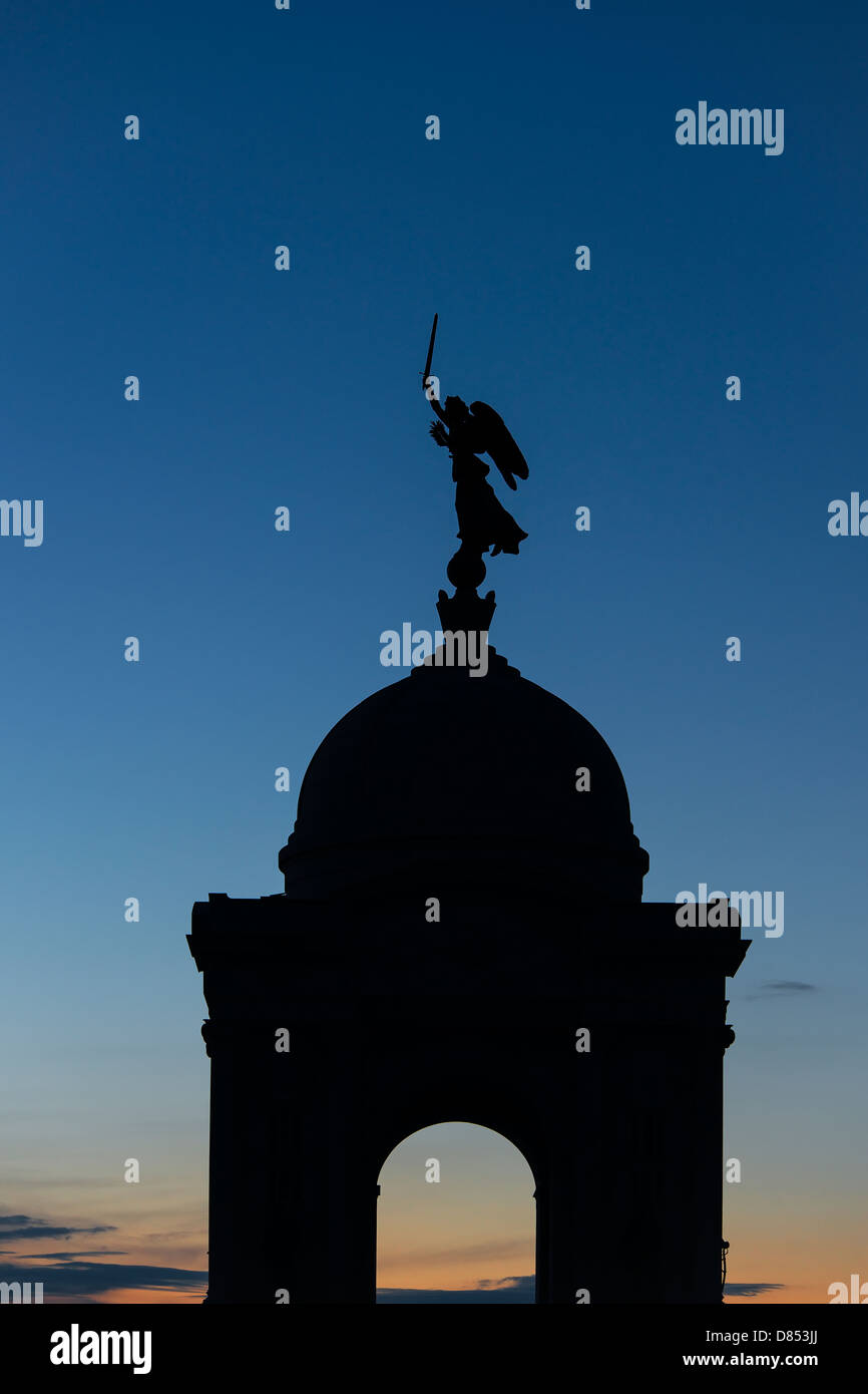 Vittoria alata statua in cima dello Stato della Pennsylvania monumento, Gettysburg National Military Park, Pennsylvania, STATI UNITI D'AMERICA Foto Stock