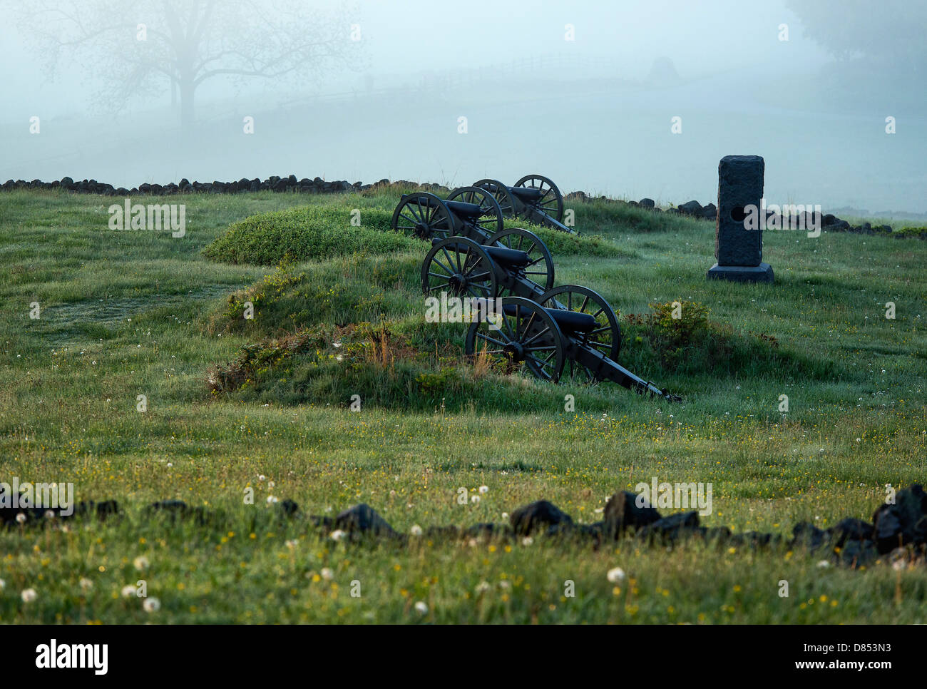 Cannoni Cimitero sulla collina, campo di battaglia di Gettysburg National Military Park, Pennsylvania, STATI UNITI D'AMERICA Foto Stock