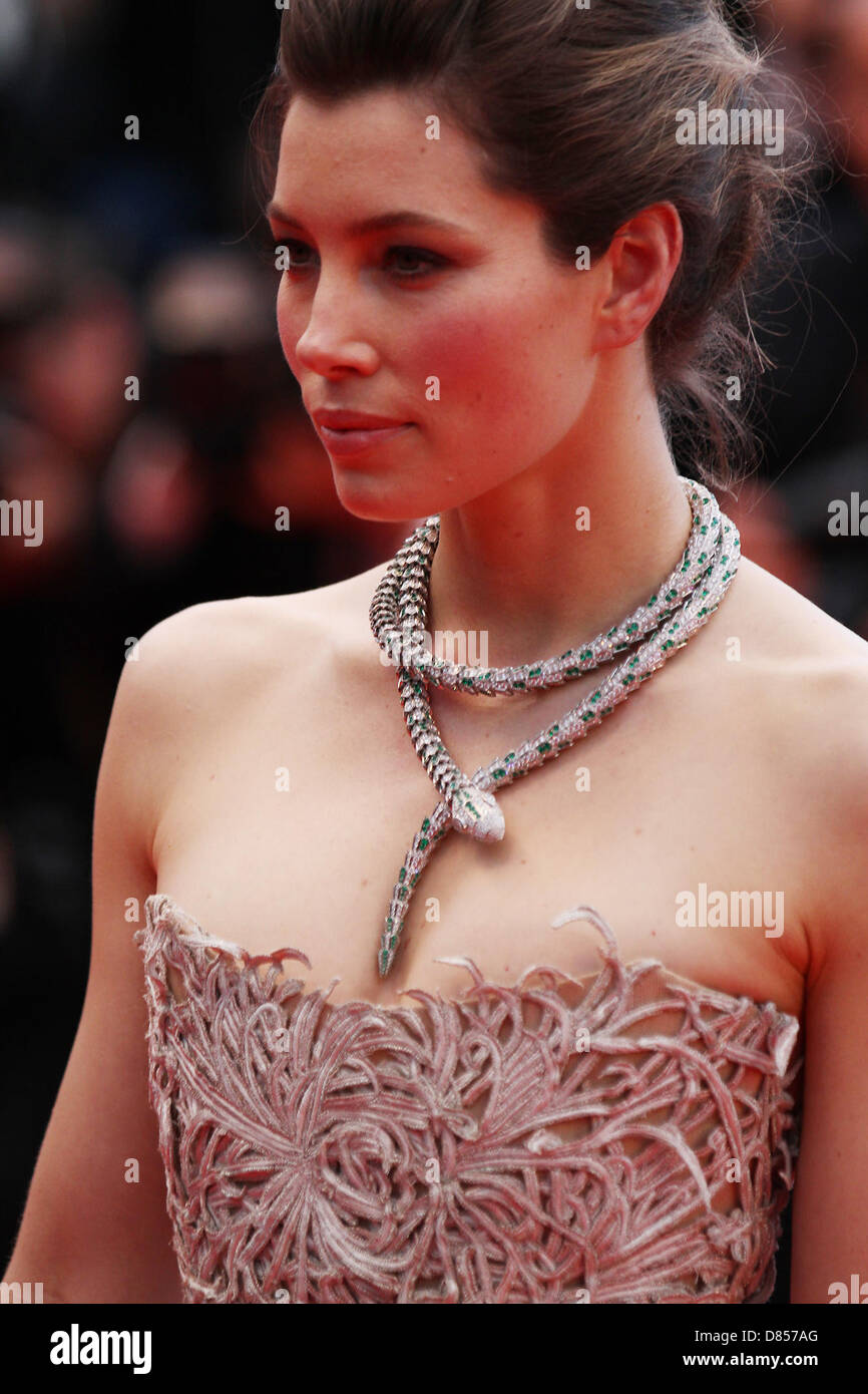 Jessica Biel assiste all'interno Llewyn Davis Premiere - La 66annuale di Cannes Film Festival - presso il Palais des Festivals in Cannes Foto Stock