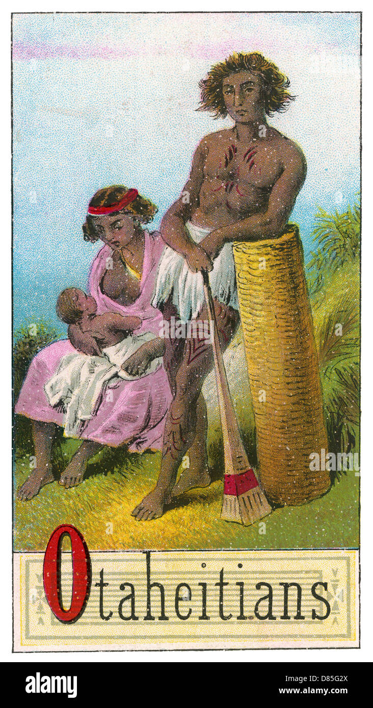 Coppia tahitiana con Baby, Tahiti Foto Stock