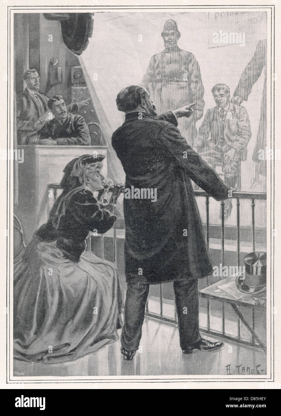 Uso futuristico della televisione in un processo penale Foto Stock