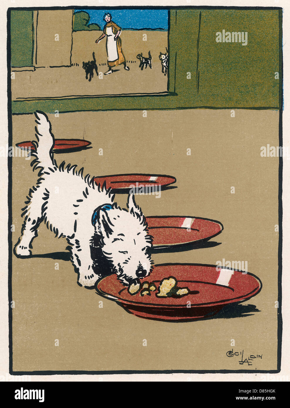 Towser il cane mangia cibo di altri animali Foto Stock