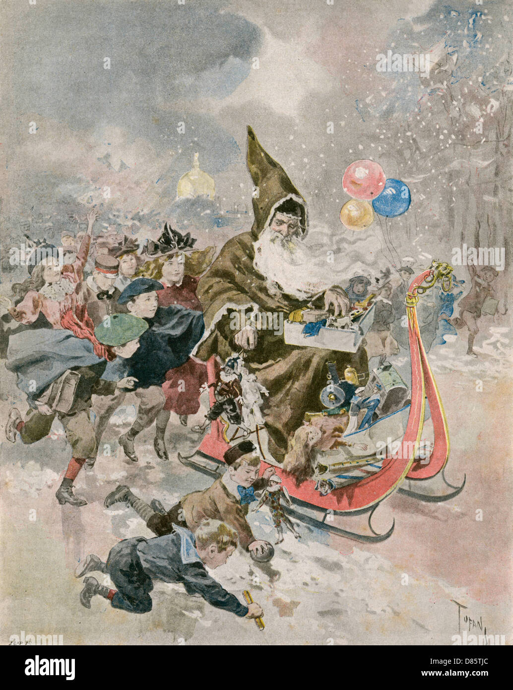Babbo Natale offrendo regali di Natale Foto Stock