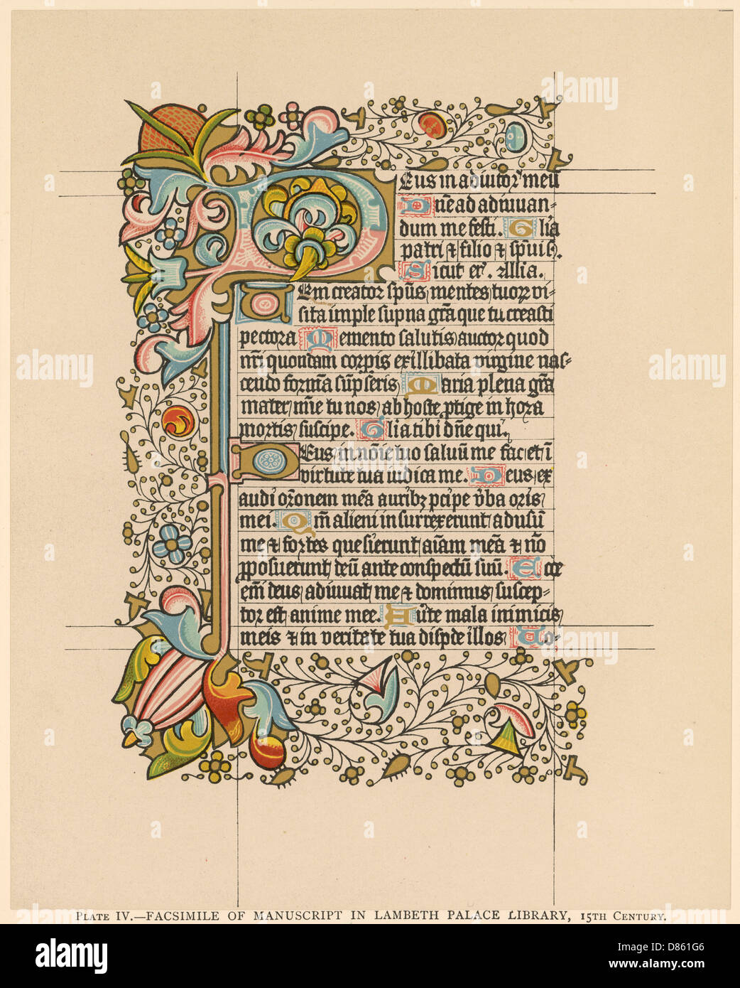 Pagina da un manoscritto religioso in latino Foto Stock