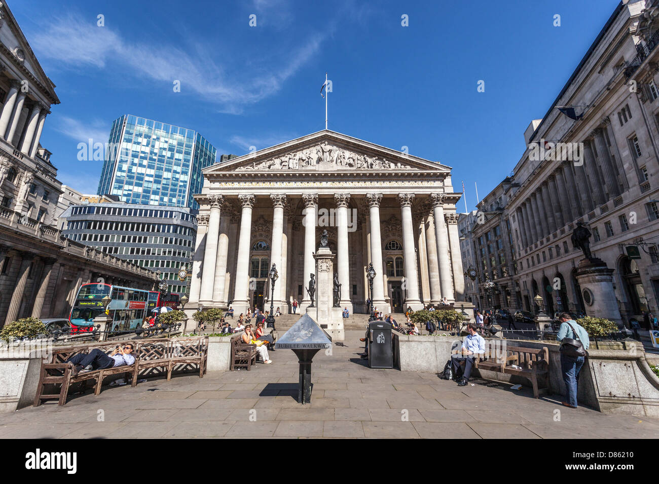 Il Royal Exchange Building, Londra, Inghilterra, Regno Unito. Foto Stock