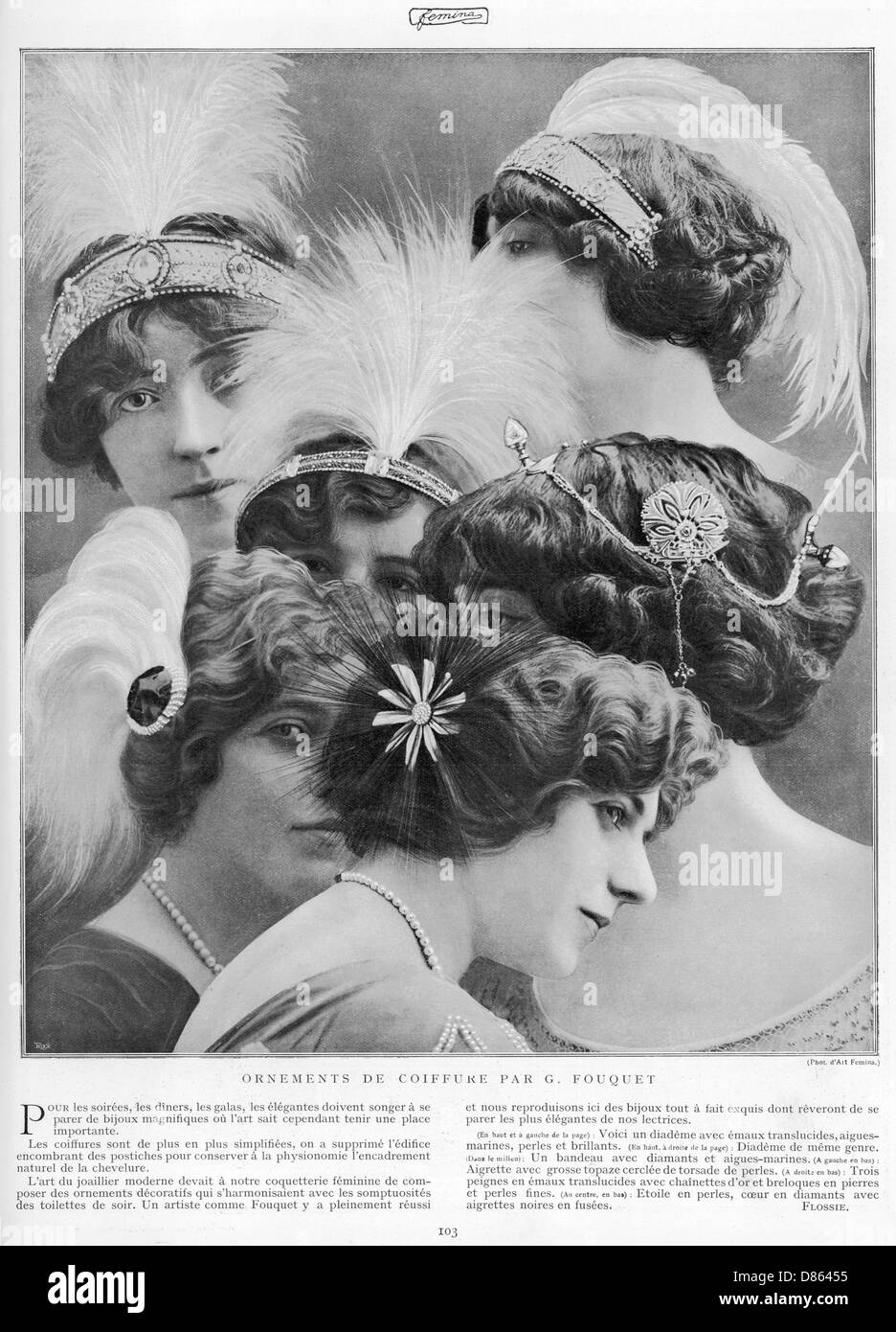 Ornamenti per capelli disegnati da G. Fouquet 1912 Foto Stock