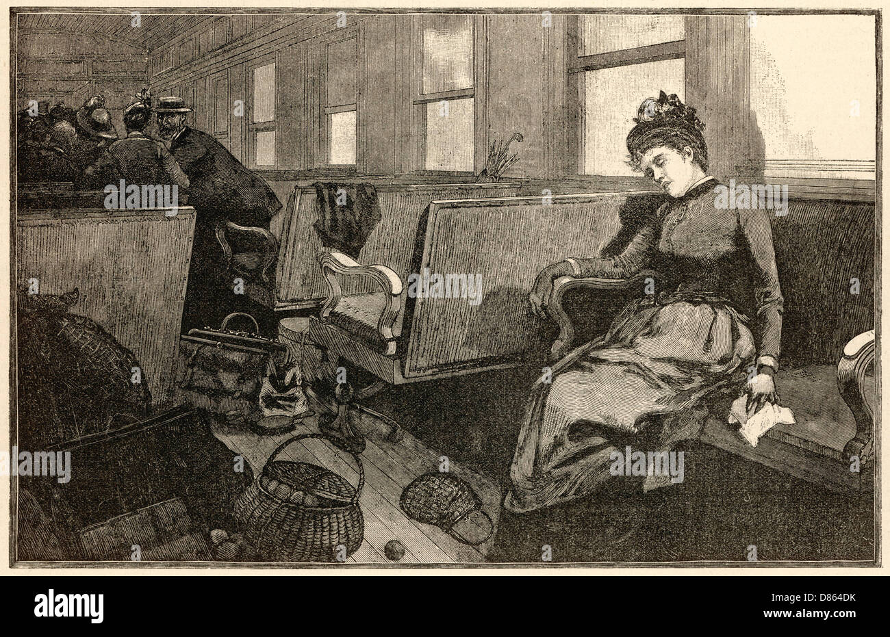 Panico in una carrozza ferroviaria Foto Stock