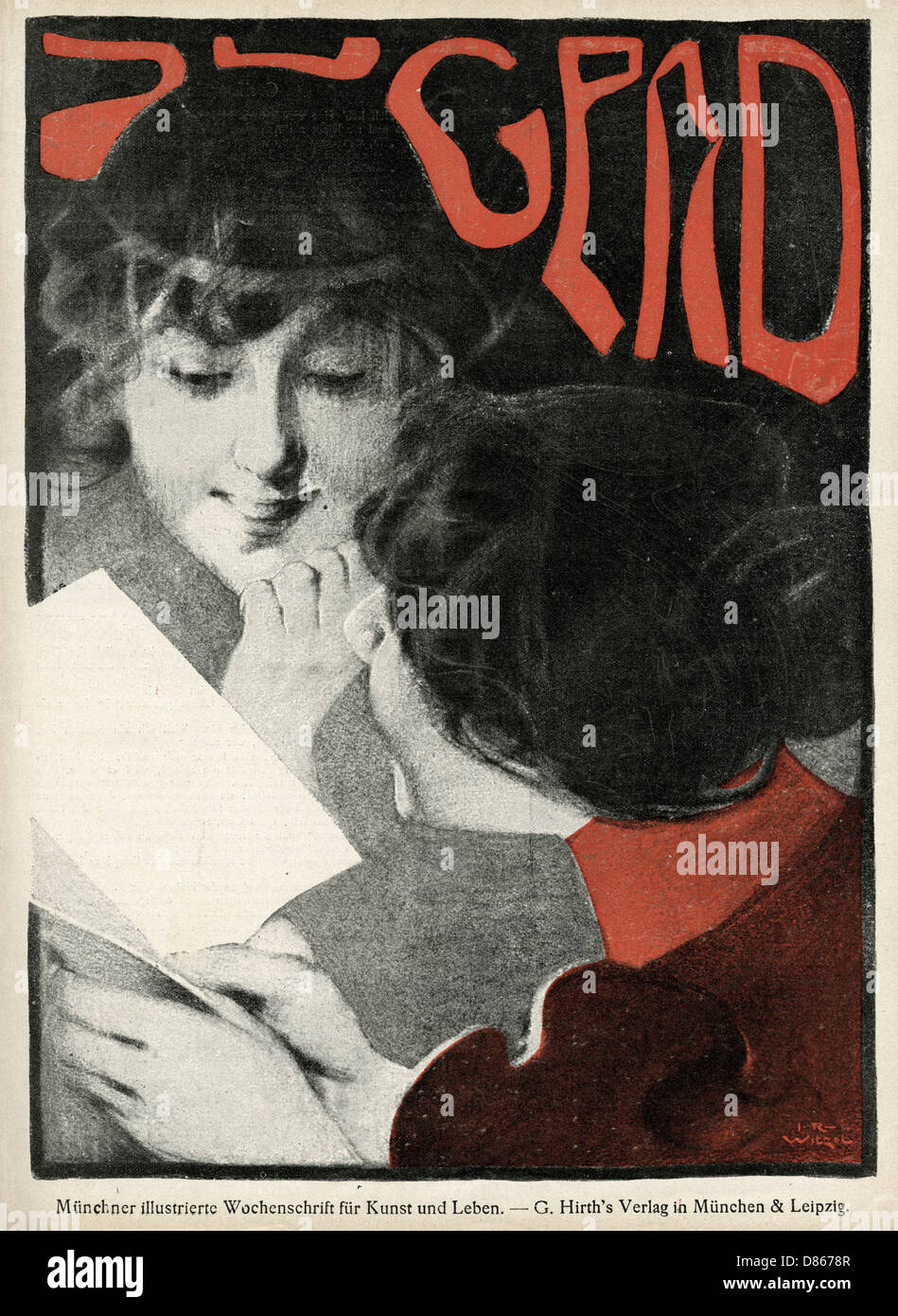 Copertina anteriore Jugend, due donne con una lettera o una scheda Foto Stock