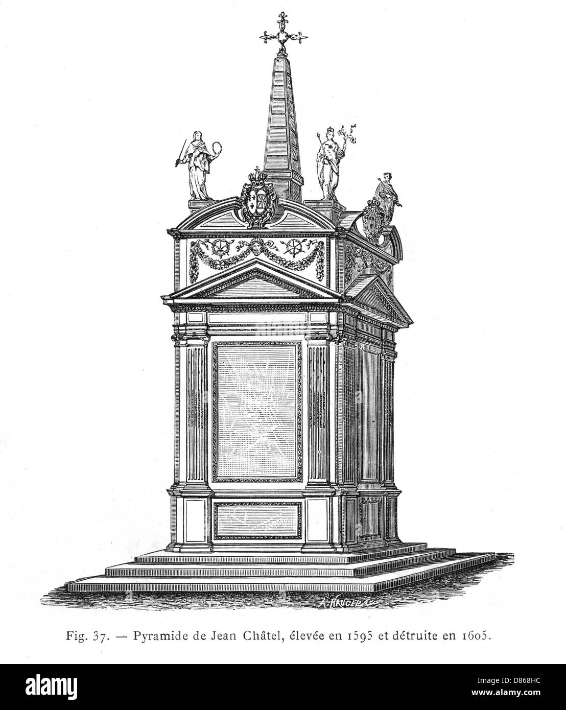 Memoriale sul sito del tentativo di Chatel su Henri IV Foto Stock