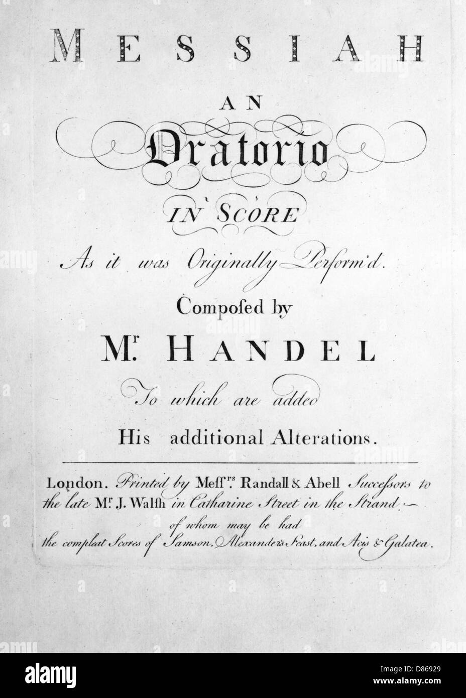 Il punteggio da Handels Messia Foto Stock