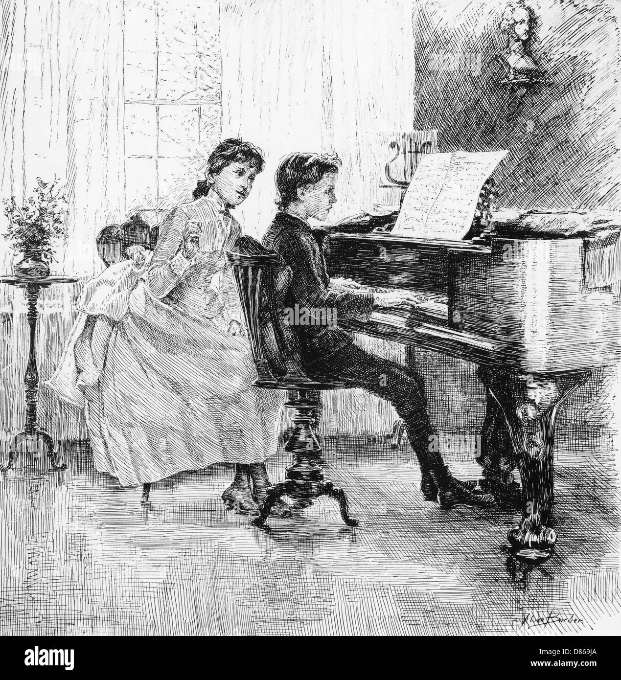 Musica a casa - bambini al pianoforte, 1888 Foto Stock