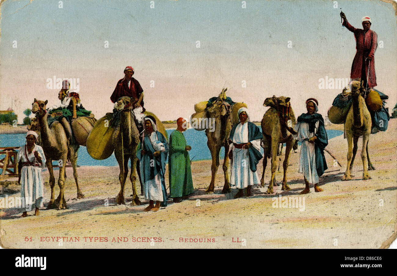 Beduini e cammelli nel deserto, Egitto Foto Stock