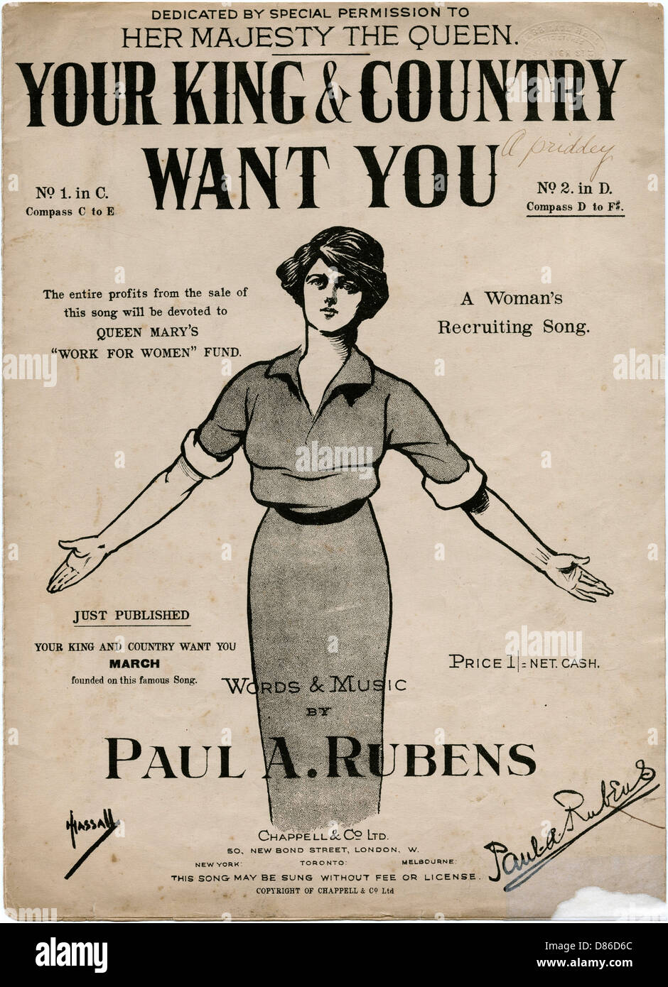 Copertina per musica spartiti, il tuo Re e Paese ti vogliono Foto Stock