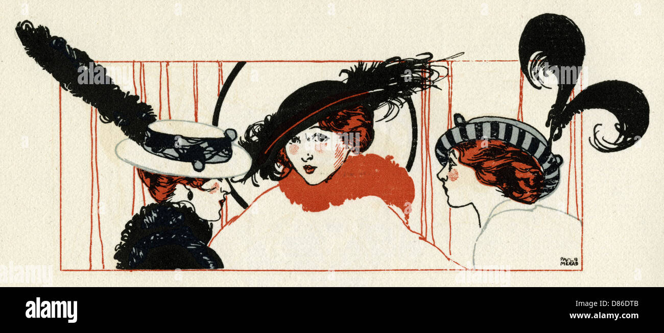 Donne con cappelli in piuma 1913 Foto Stock
