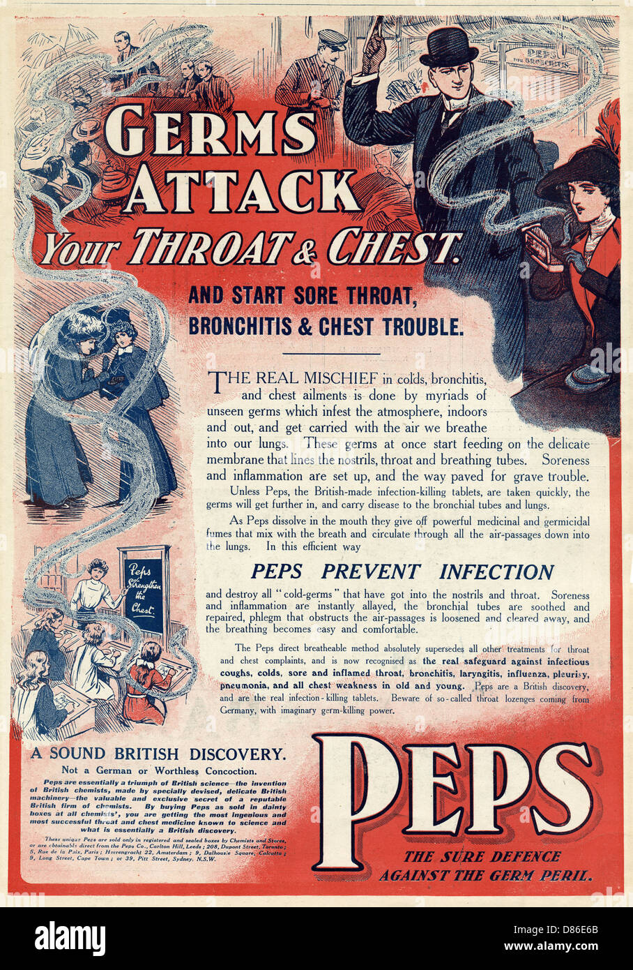 Pubblicità per la prevenzione PEPS contro il rischio germinale 1915 Foto Stock