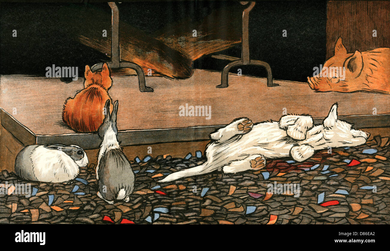 I conigli si uniscono agli altri animali dal fuoco Foto Stock