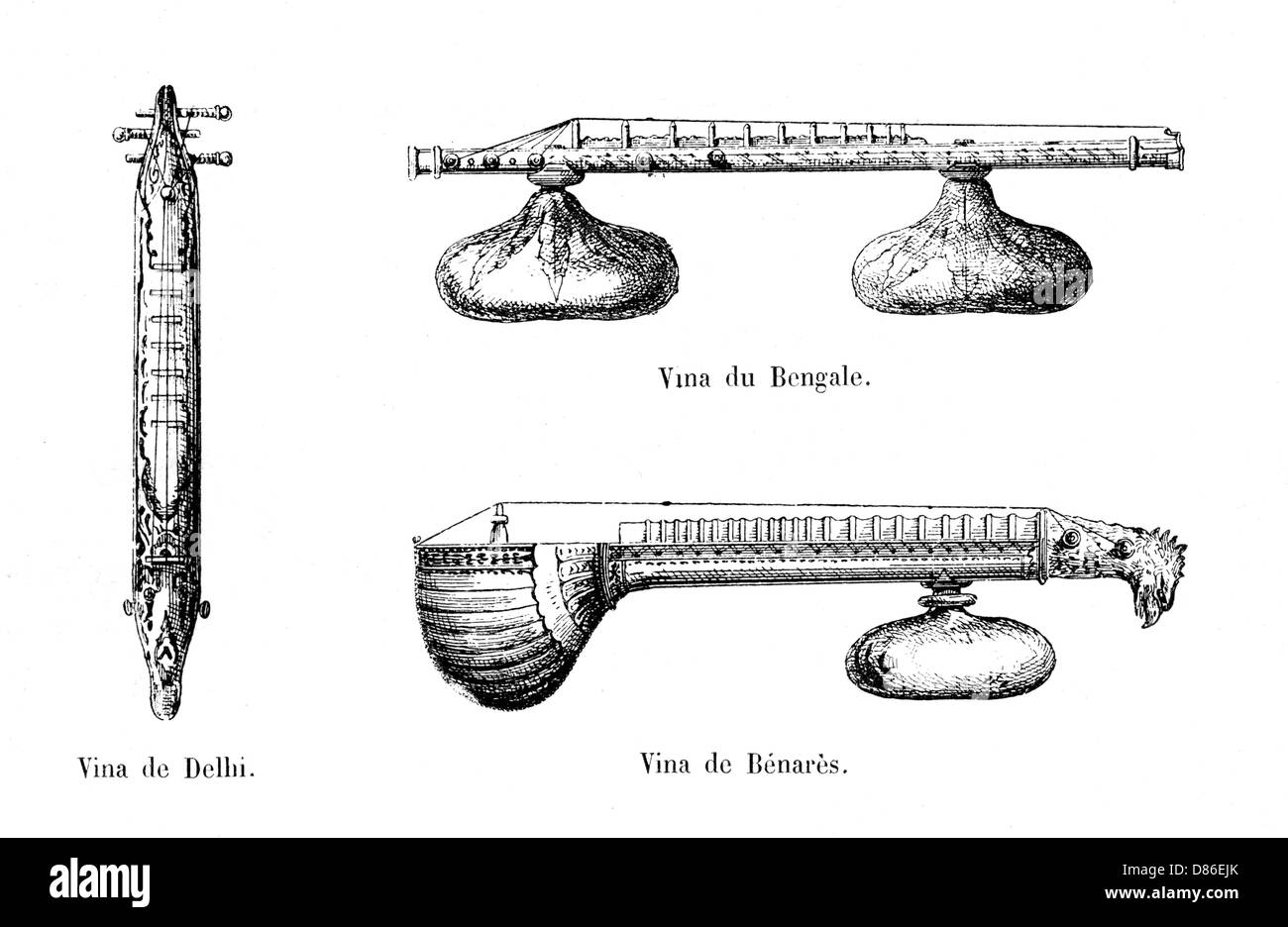 Tre strumenti musicali indiani Foto Stock