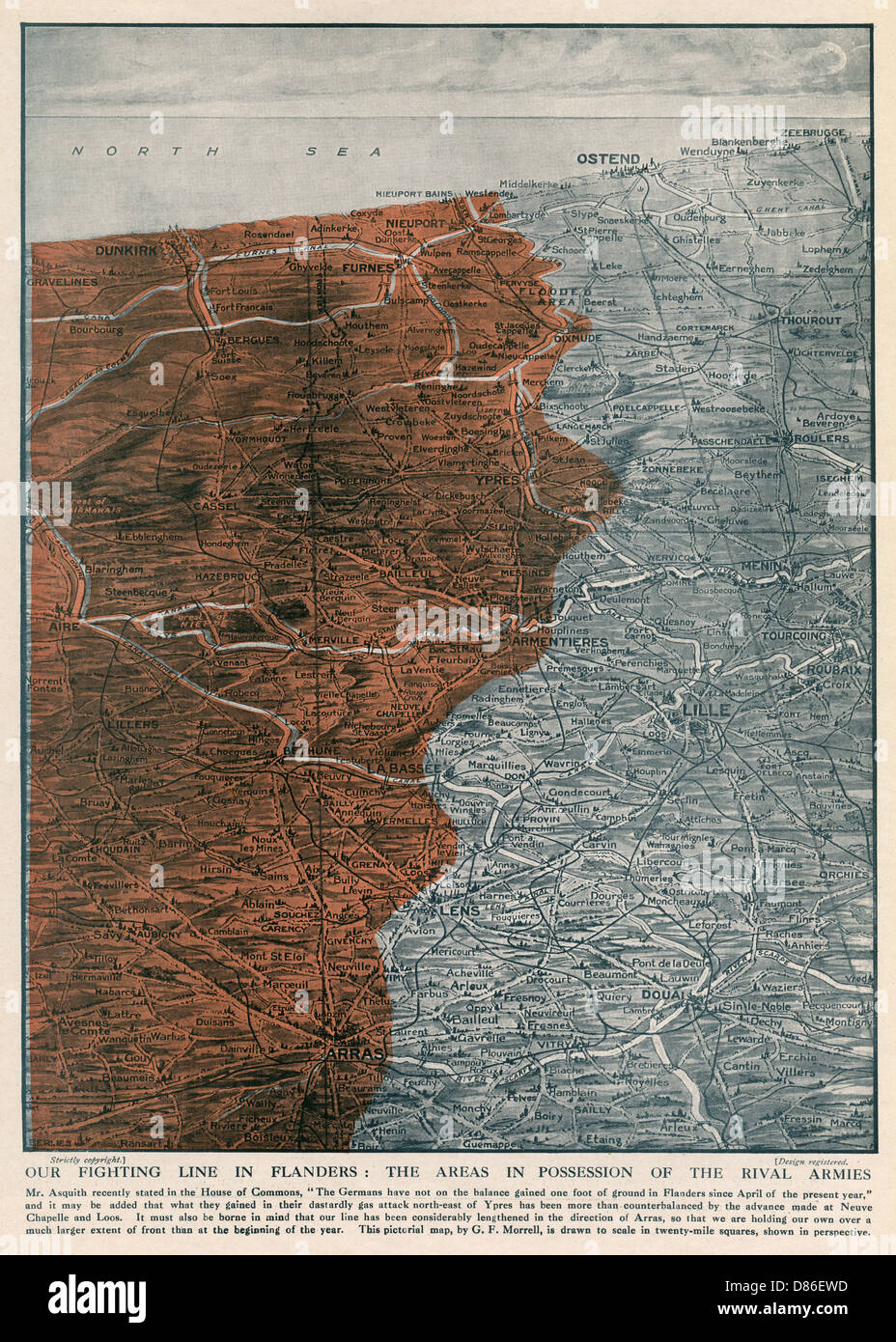 La linea di combattimenti nelle Fiandre 1915 Foto Stock