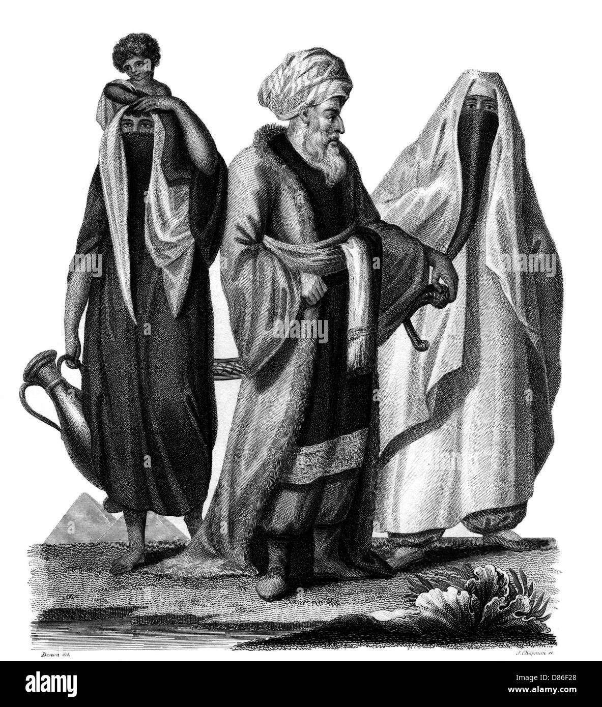 Ibrahim Bey (El-Greitli) con due donne Foto Stock