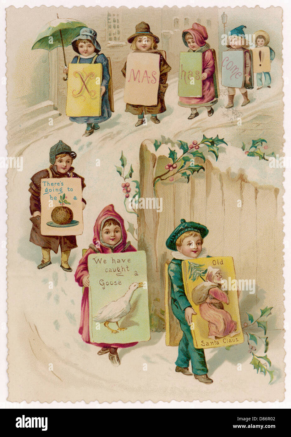 Bambini che trasportano le tavole del panino che fanno pubblicità a Natale Foto Stock Bambini che trasportano le tavole del panino che fanno pubblicità a Natale Foto Stock