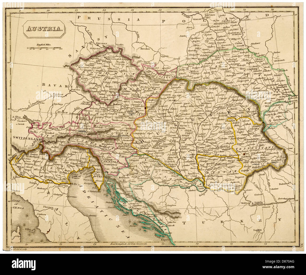 Mappa - Europa - Austria 1857 Foto Stock