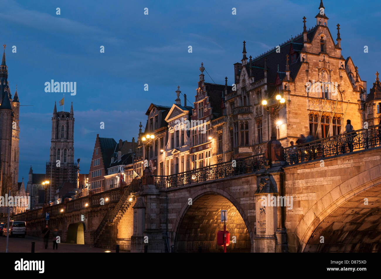 St Michael's Bridge di notte Gent Belgio Foto Stock